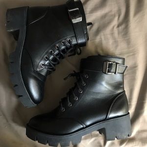 Platform black combat boots